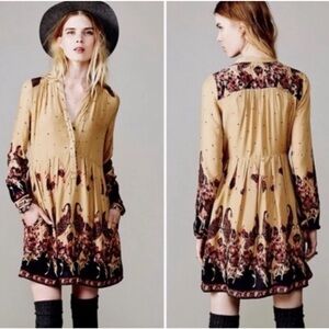 Free people Sierra Valley shirt dress argyle print long sleeve mini dress